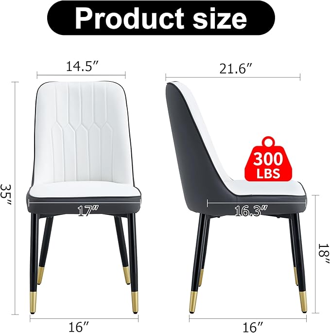 Dining Chairs Set of 2，Modern Dining Chairs, Equipped with PU Leather Backrest Cushions and Black Metal Legs, Suitable for Restaurants, Kitchens, and Bedrooms Dining Room Chairs