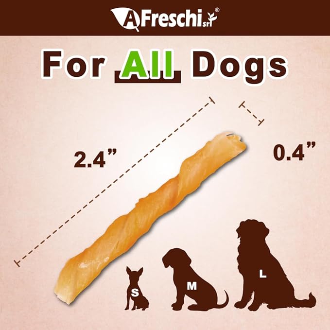 AFreschi Turkey Tendons for Dogs, USA-Sourced, Healthy Dog Treats, Rawhide-Free Puppy Chews, Long Lasting, All Natural, Hypoallergenic Dog Treats, Classic Series, Coil (S), 3 oz Pack