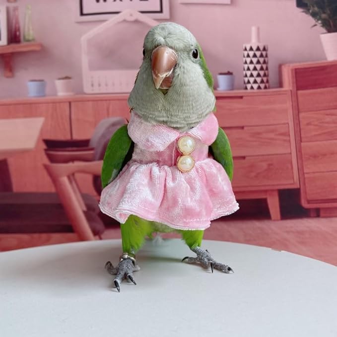 Bird Costume Bird Diaper Flight Suit Parrot Velvet Fleece Skirt Clothes Cosplay Photo Prop for Conure Lovebird Parakeet Cockatiel Macaw Small Animals Apparel (Pink,Macaw)