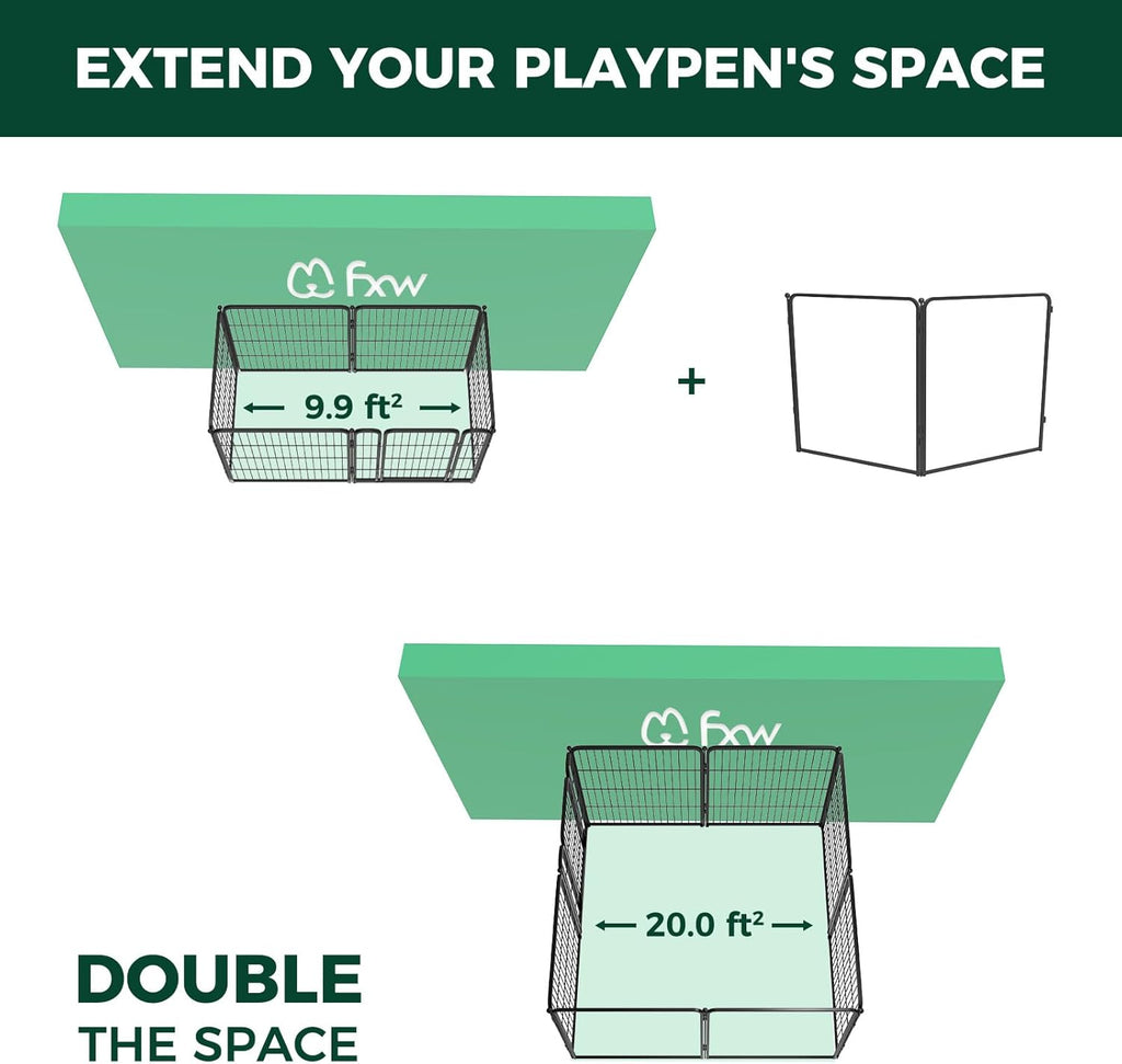 FXW Homeplus Unleashed Indoor Dog Playpen - Stress-Free and Safe Play, Heavy Duty 32 Inch 2 Acrylic Panels Dog Pen for Small and Medium Dogs, Black│Patented