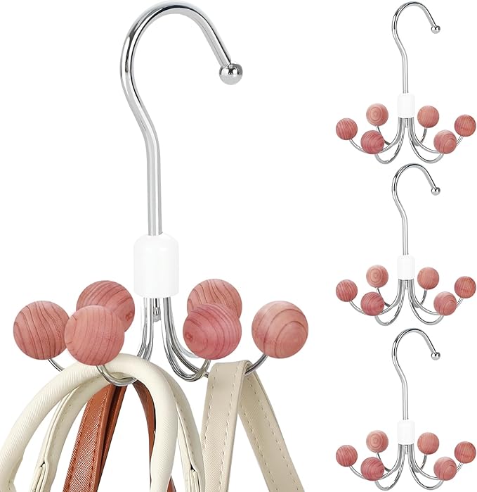 TOPIA HANGER Hoodie Hangers 4-Pack with 6 Cedar Balls, 360°Swivel Purse Hanger, Scarf Hanger, Closet Hooks, Handbag Organizer, Bra Hanger, Accessory Organizers for Scarf, Tanktop, Hat, Hoodie CT57C