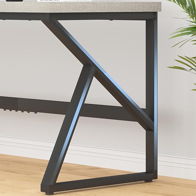 HSH 78 Inch Long Home Office Desk, Extra Large Grey Computer Desk for 2 Person, Industrial Wooden and Metal Executive Work Writing Study Gaming Desk Table, Modern Bedroom PC Laptop Desk Double Desk