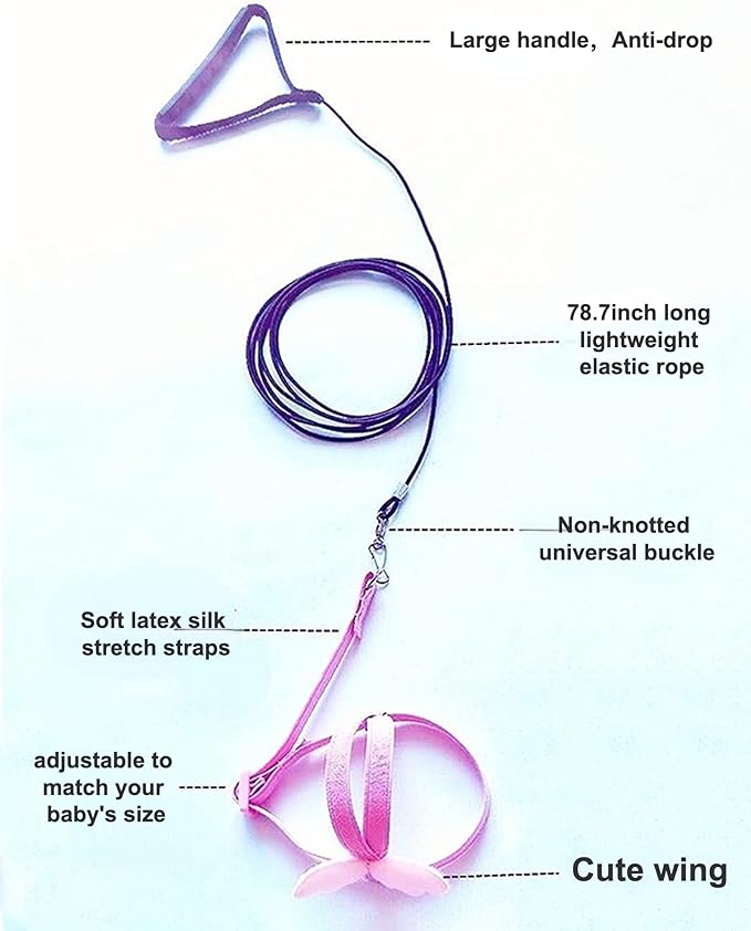 Pet Parrot Bird Harness Leash Adjustable Bird Flying Harness Traction Rope with Cute for Parrots Budgerigar Lovebird Cockatiel Mynah Outdoor Training Toy (Quaker/Sun Conure,Pink)