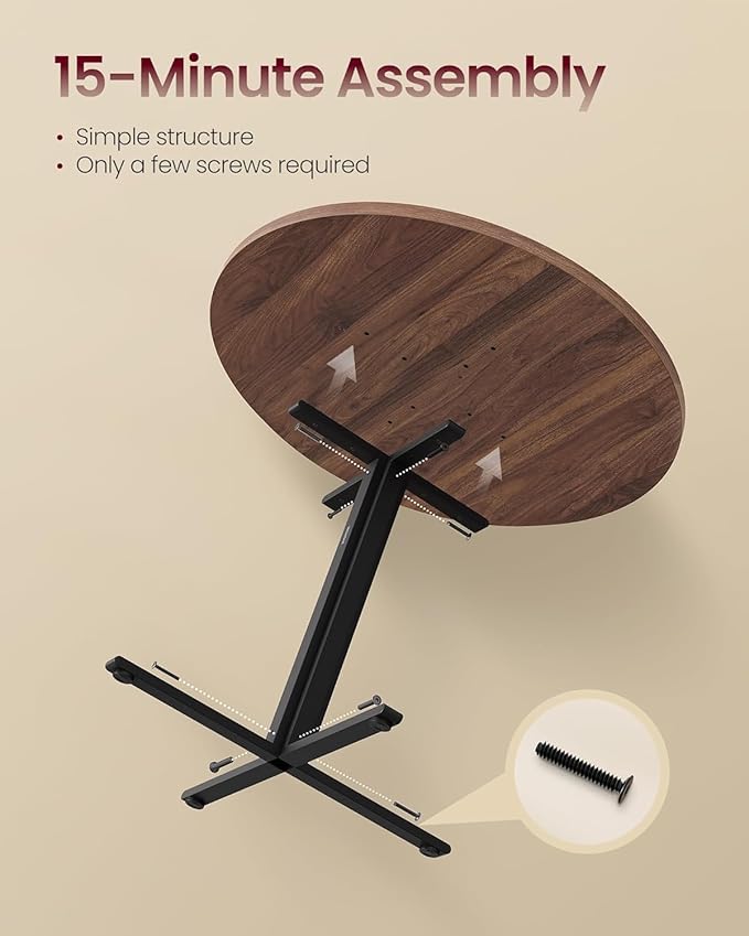 VASAGLE Dining Table, Small Round Kitchen Table for 4 People, 31.5 x 29.4 Inches, for Dining Room, Living Room, Farmhouse, Water-Resistant, Somber Walnut UKDT082K01V1