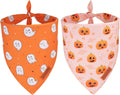 PTDECOR Halloween Dog Bandana, Cute Ghost Pumpkin Design Reversible Holiday Pet Scarf, Adjustable Orange Yellow Halloween Bandanas for Small Dogs Puppies Cats(Small)
