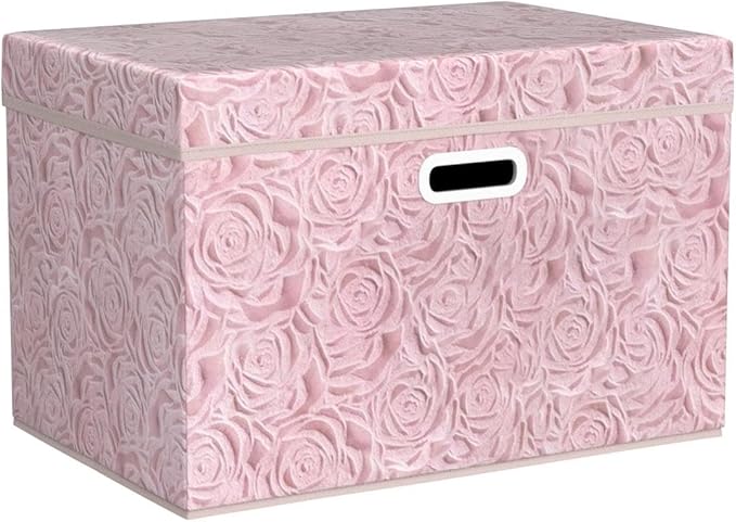 PRANDOM Larger Collapsible Storage Boxes with Lids Fabric Decorative Bins Cubes Organizer Containers Baskets Handles Divider for Bedroom Closet Living Room Pink 17.7x11.8x11.8 Inch 3 Pack