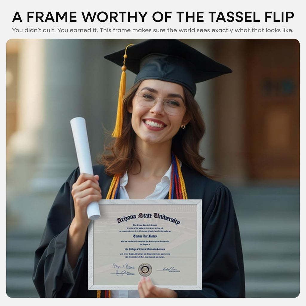 Homeforia 8.5 x 11 Diploma Frame White Wood, High End Oak 8.5x11 Certificate Frames, 11x8.5 Document Frames for Wall or Tabletop, 8.5 by 11 Award White Wooden Frame, Tempered Glass, Wall Kit, Set of 1
