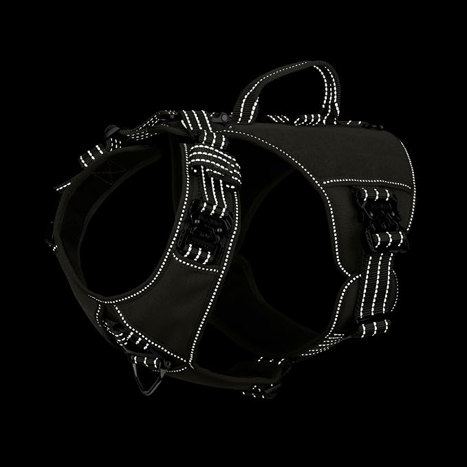 ICEFANG Quick-Moving Tactical Dog Harness for Large Dogs,No Pull Dog Vest | Control Handle,Reflective,Full Metal Buckles,Adjustable,Hook-and-Loop Panel,Soft Padded,Green,Large