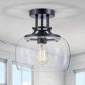 WUZUPS Chandelier Rustic Farmhouse Industrial Round Semi-flushmount Ceiling LED Light Fixture with Clear Glass Shades for Bathroom Kitchen Foyer Entryway, H 10" x W 10", E26 Base, Black