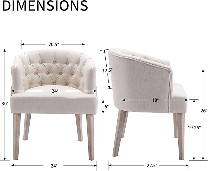 DUOMAY Modern Tufted Dining Chairs Set of 8, Linen Upholstered Side Chair, Comfy Accent Barrel Chair with Wood Legs for Home Kitchen Dining Room Living Room Restaurant, White