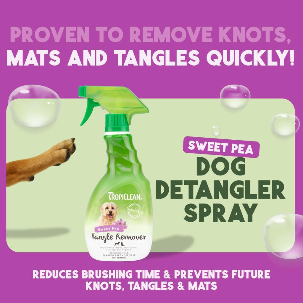 TropiClean Dog Detangler Spray Dematting, Leave in Conditioner, Perfect for Doodles & All Coat Types, Sweet Refreshing Scent, Made in the USA, 16 oz.