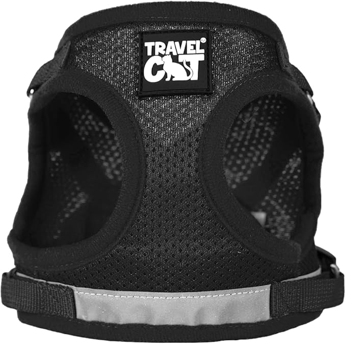 Travel Cat Harness and Leash Set - Adjustable Fit Mesh Cat Harness and Reflective Strap - Comfort Walking Vest for Kitten for Outdoor Walking, Hiking (Large, Black)