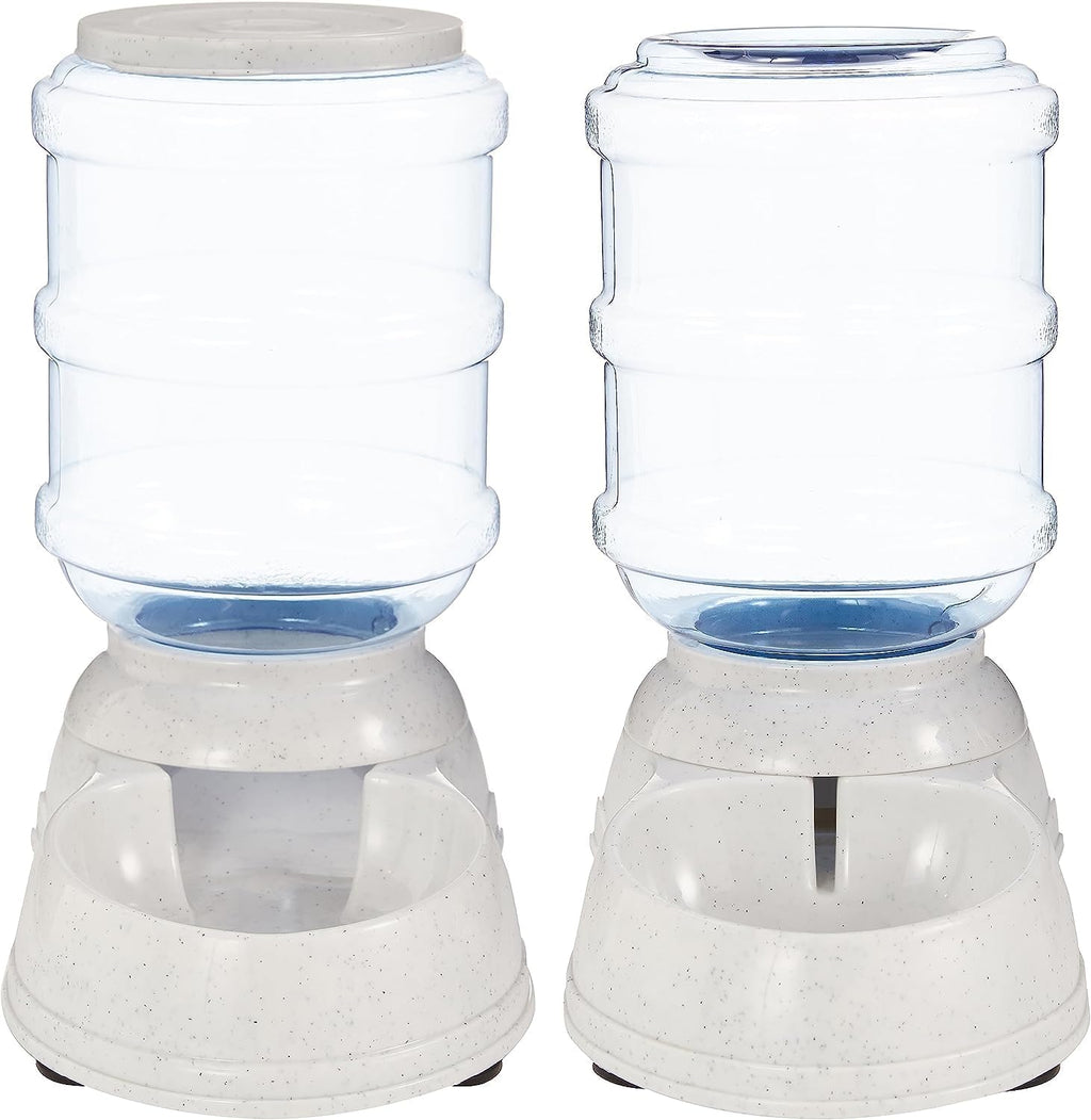 Amazon Basics Automatic Dog Cat Water Dispenser Gravity Feeder Set, Pack of 2, Small, 6-Pound Food Capacity, 1-Gallon, Gray