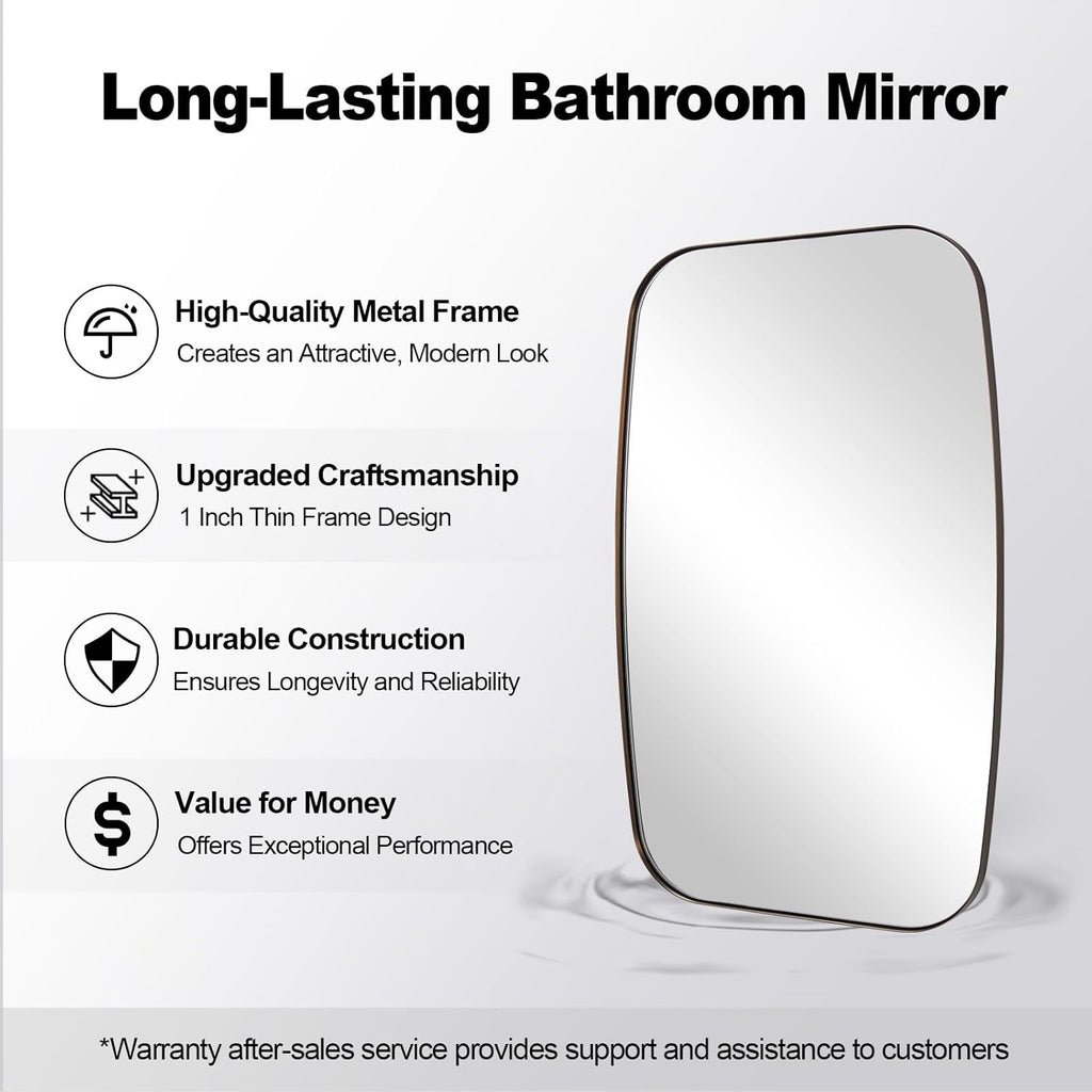 ANDY STAR Brushed Bronze Mirror, 28x36 Inch Stainless Steel Metal Frame Oblong Bathroom Mirror for Vanity, 1’’ Deep Wall Mounted Vertically/Horizontal