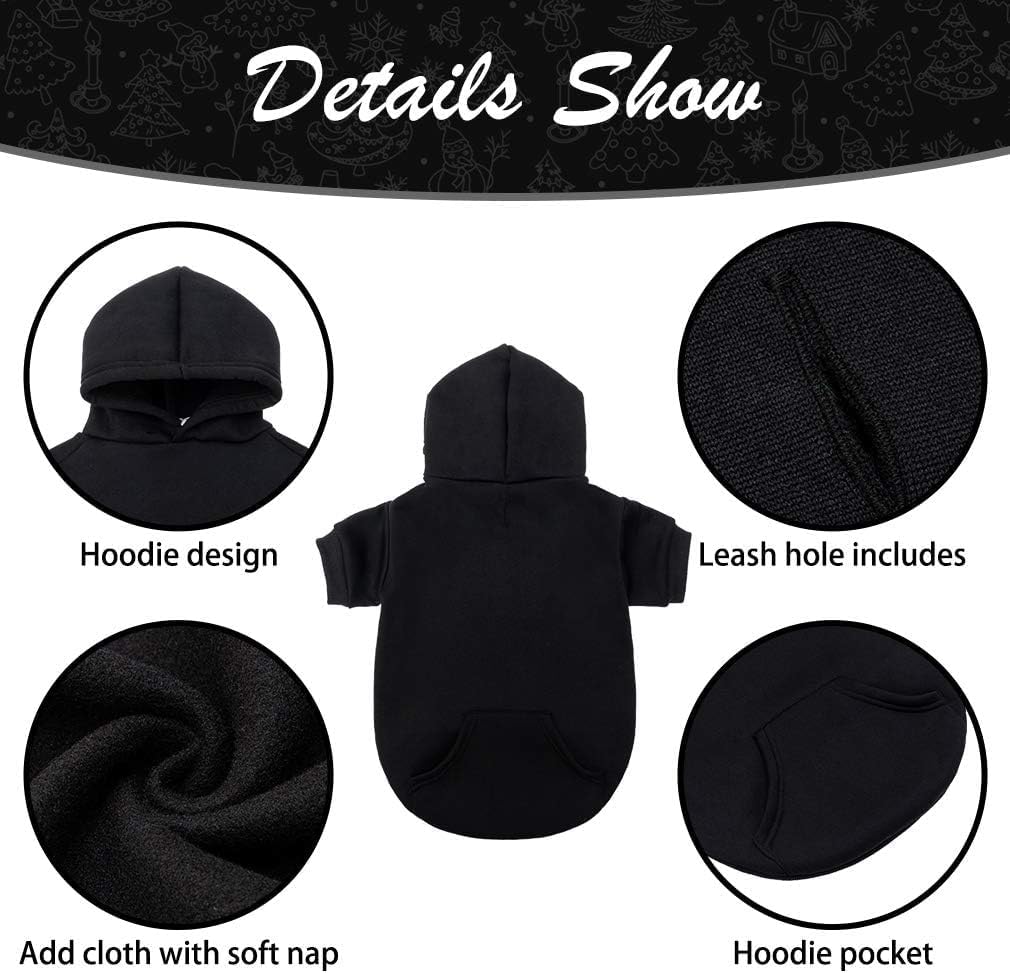 KOOLTAIL Basic Dog Hoodie - Soft and Warm Dog Hoodie Sweater with Leash Hole and Pocket, Dog Winter Coat, Cold Weather Clothes Sweatshirt for Small Medium Large Dogs Puppy Cat Boys Girls Black XL