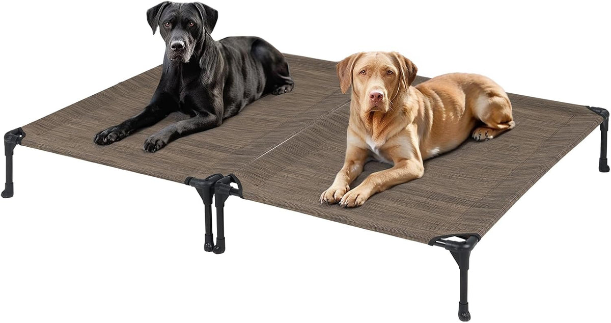 Veehoo 2 Pack Raised Dog Bed, Cooling Elevated Portable Cot with Washable & Breathable Mesh, No-Slip Feet, Durable for Large Dogs, 42" x 30", Brown