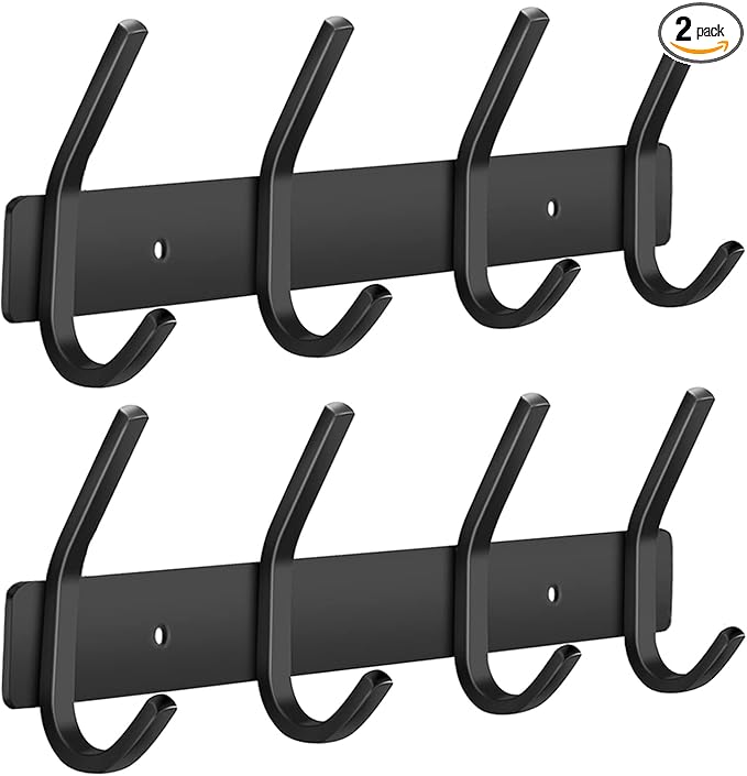 FANYITY 2 Pack Coat Rack Wall Mount, Coat Hooks for Wall, Entryway Coat Hanger Wall Mounted with 4 Double Dual Hooks for Purse Jacket Hat