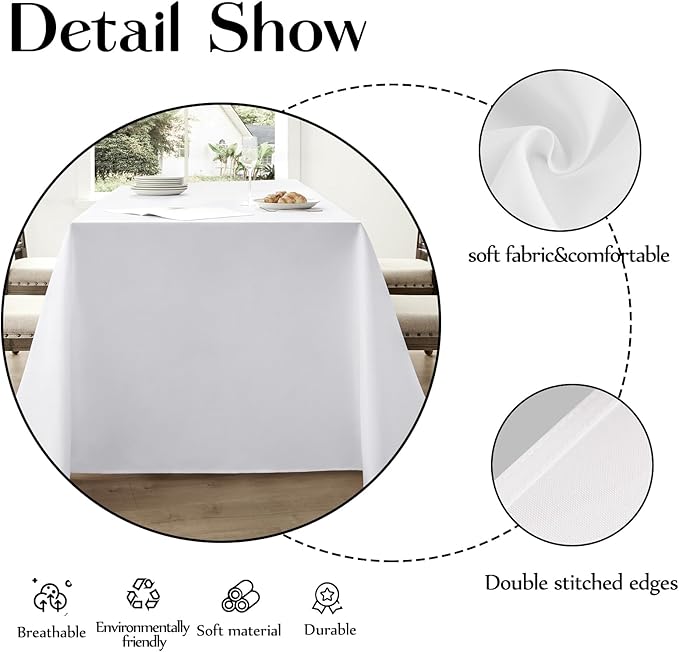 Rectangle Tablecloths 90x156 Inch 1 Pack White Tablecloth for 8ft Stain Resistant Washable Decorative Linen Polyester Table Cloths for 8 Foot Dining Table Banquets Buffet Parties and Wedding