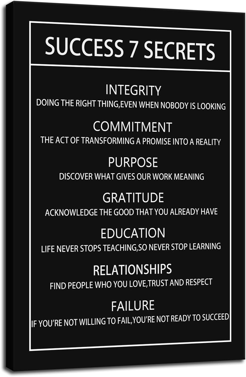 Success 7 Secrets Motivational Canvas Wall Art Inspirational Poster Print Artwork Painting Picture for Framed Home Decoration Living Room Office Bedroom Ready to Hang [24''W X 36''H]