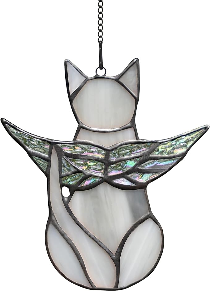 BOXCASA Cat Memorial Gifts for Loss of a Cat - Iridescent Angel Wing Suncatchers for Stained Glass Window Hangings,Loss of Pet Sympathy Gift for Women
