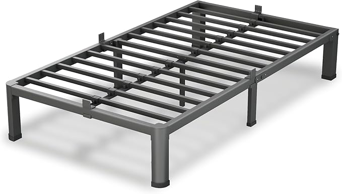10 Inch Twin Size Bed Frame, 3500Lbs Heavy Duty Metal Platform with Round Corner Legs Mattress Slide Stopper, Steel Slat Support No Box Spring Needed, Noise Free, Non-Slip, Easy Assembly