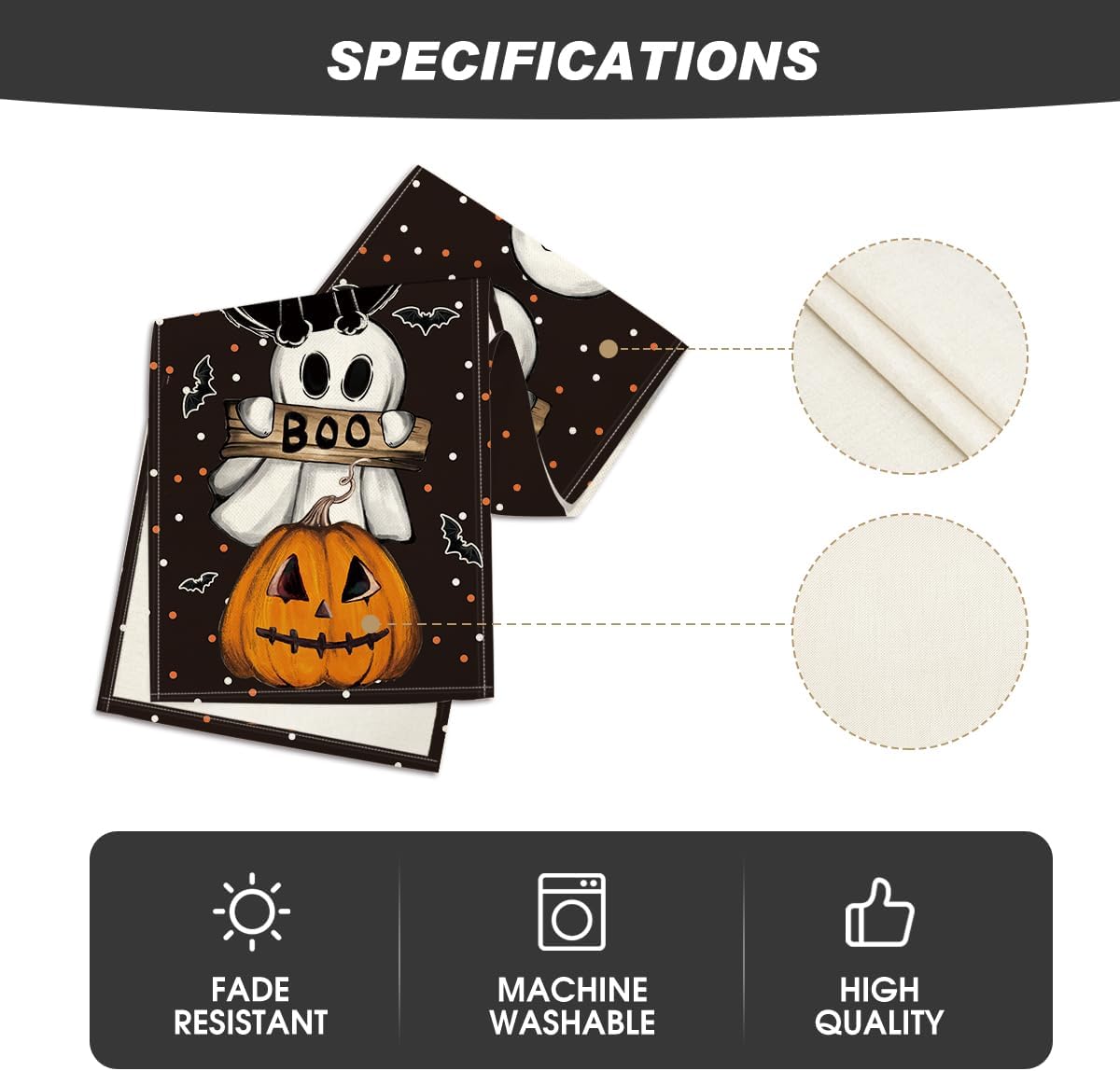 Artoid Mode Polka Dot Ghost Pumpkin Cat Boo Halloween Table Runner, Bat Seasonal Fall Kitchen Dining Table Decoration for Home Party Decor 13x48 Inch