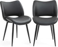 Modern Upholstered Dining Chairs Set of 2 Accent Dinner Chair with Pu Faux Leather and Middle Curved Back for Kitchen Living Room Bedroom (Black)