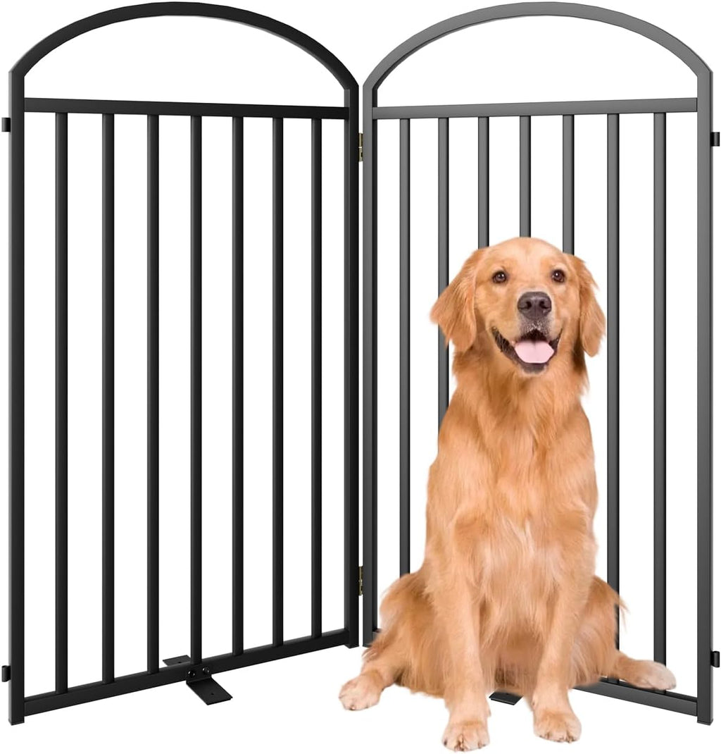 2 Panles Full Matel Freestanding Dog Gates with Door, 48"Extra Wide 36"Tall Free Standing Dog Pet Gate for Indoor & Outdoor. Foldable Pet Fences for Doorways, House, Stairs, Porch, Deck, Yard