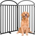 2 Panles Full Matel Freestanding Dog Gates with Door, 48"Extra Wide 36"Tall Free Standing Dog Pet Gate for Indoor & Outdoor. Foldable Pet Fences for Doorways, House, Stairs, Porch, Deck, Yard