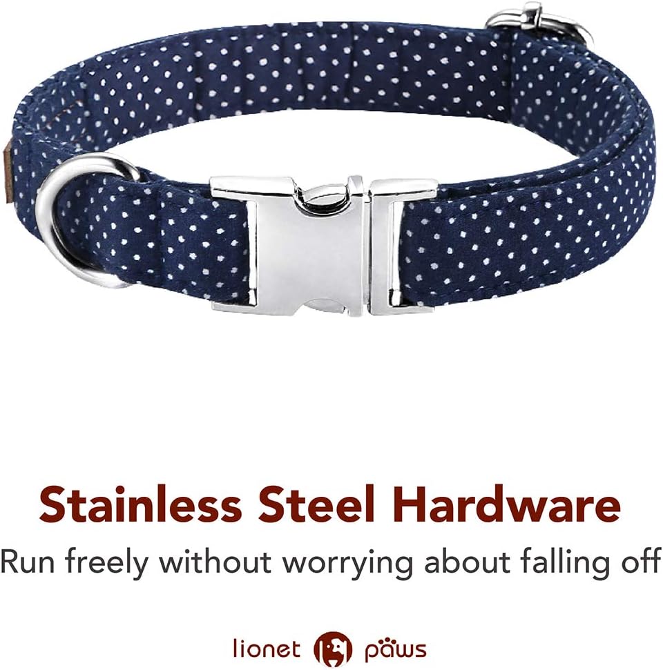 Lionet Paws Boy Dog Collar with Bowtie, Comfortable Adjustable Cute Navy Blue Bow Tie Collar for Male Puppies and Cats Gift, XS, Neck 8-12 inches