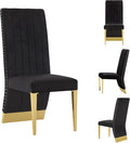 AUZ Black and Gold Dining Chairs Set of 4, Black Velvet Dining Room Chair with Nailhead Trim and Gold Polished Metal Legs, Luxury High Back Dining Chairs