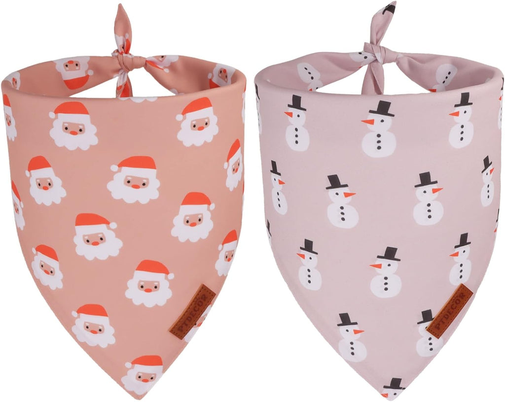 PTDECOR Christmas Dog Bandana, Santa and Snowman Design Reversible Holiday Pet Scarf, Premium Durable Fabric, Triangle Christmas Bandanas for Extra Large Dogs (X-Large)