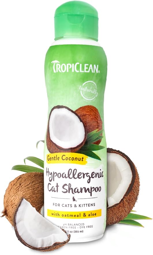 TropiClean Gentle Kitten & Cat Shampoo, Pet Shampoo for Allergies & Sensitive Skin, Made in USA, Gentle Coconut Scent, Safe for Puppies & Dogs, 12oz.