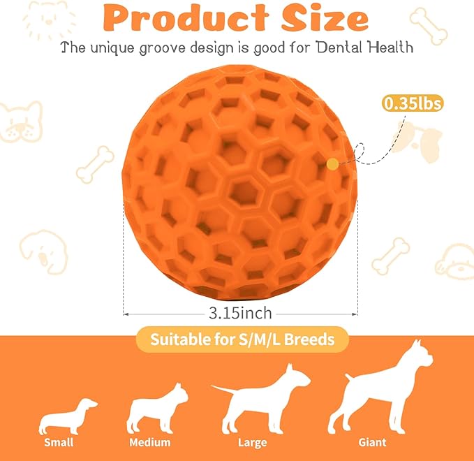 HIPPIH Indestructible Squeaky Dog Toys, Interactive Dog Balls 2 Pack, Chew Toys for Aggressive Chewers, Natural Rubber Puppy Toy for Large/Medium Dogs, Tough Puppy Teething Toy, Relieve Anxiety