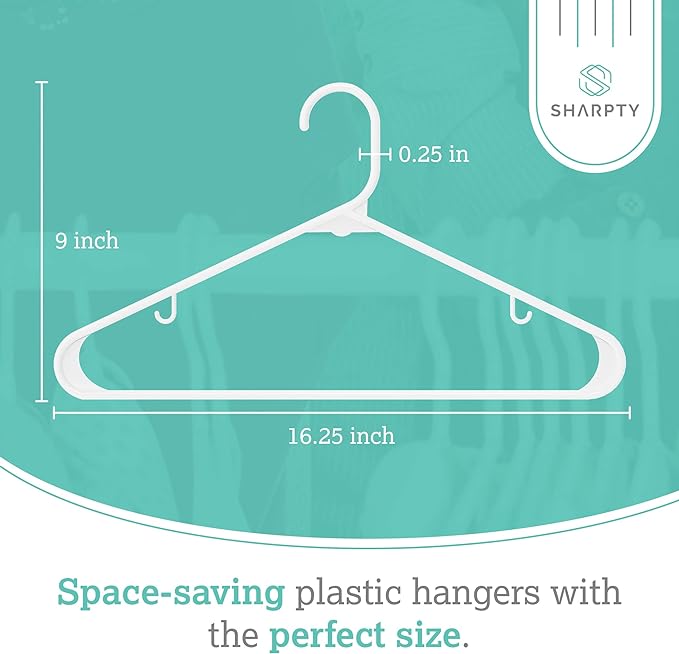 Sharpty Plastic Hangers Clothes Hangers for Clothing, Closet, Coats & Shirts - for Everyday Standard Use, Room Essentials & Basics - 40 Pack - White