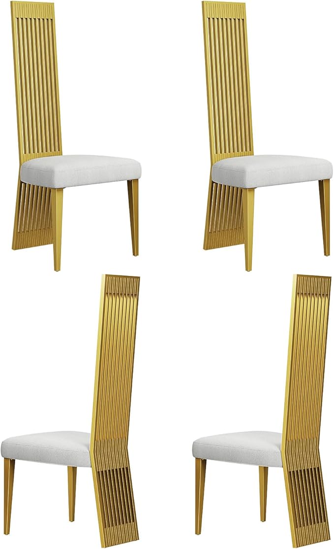 Gold Dining Chairs Set of 4, White Boucle Dining Chairs with Brushed Gold Stainless Steel Backrest and Legs, Modern Elegant Upholstered Dining Room Chairs for Dining Room Kitchen Restaurant