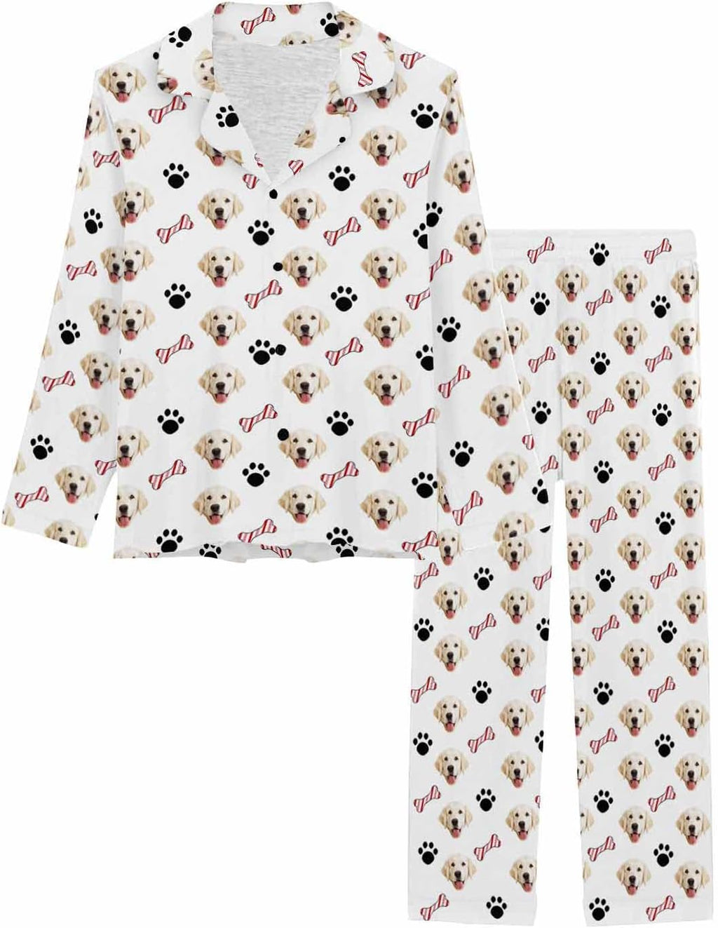 MyPupSocks Custom Face Pajamas for Women Set, Personalized Photo Long Sleepwear XS-XXL