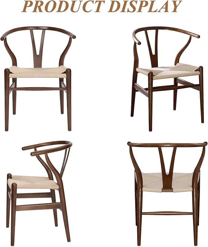 Wishbone Chair Natural Solid Wood Dining Chair/Hans Vegner Y Chair Rattan and Wood Accent Armrest Chairs (Ash Wood - Walnut)