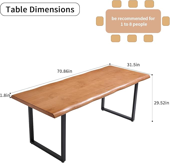Stylish Solid Wood Office Desk with Sturdy Metal Base - Durable Multi-Size Executive Computer & Dining Table - Perfect for Home Office & Work Environments (Brown, 70.87in)