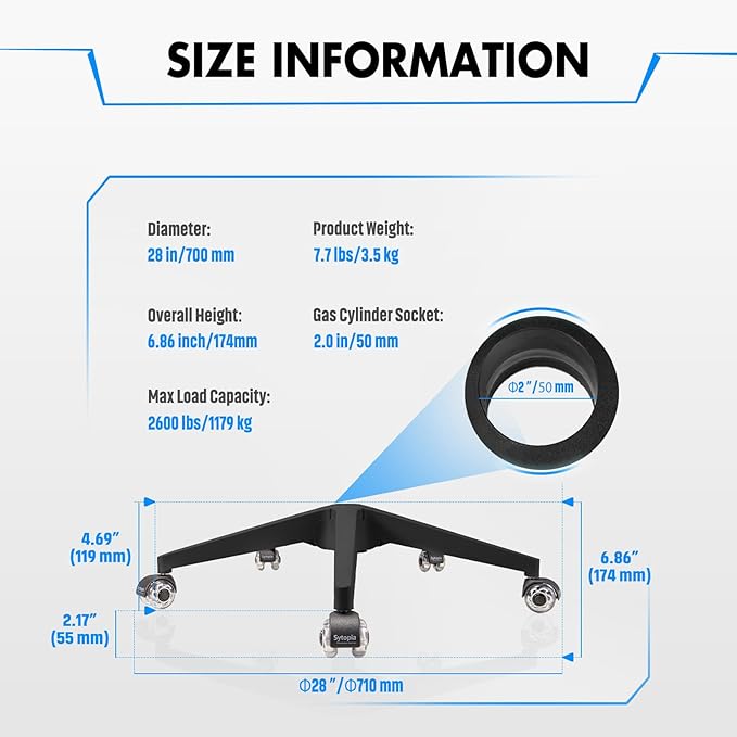 Sytopia 28" Office Chair Base Replacement with Wheels (Set of 5), 2600 lbs Heavy Duty Gaming Desk Chair Base, Smooth & Quiet Casters, Black