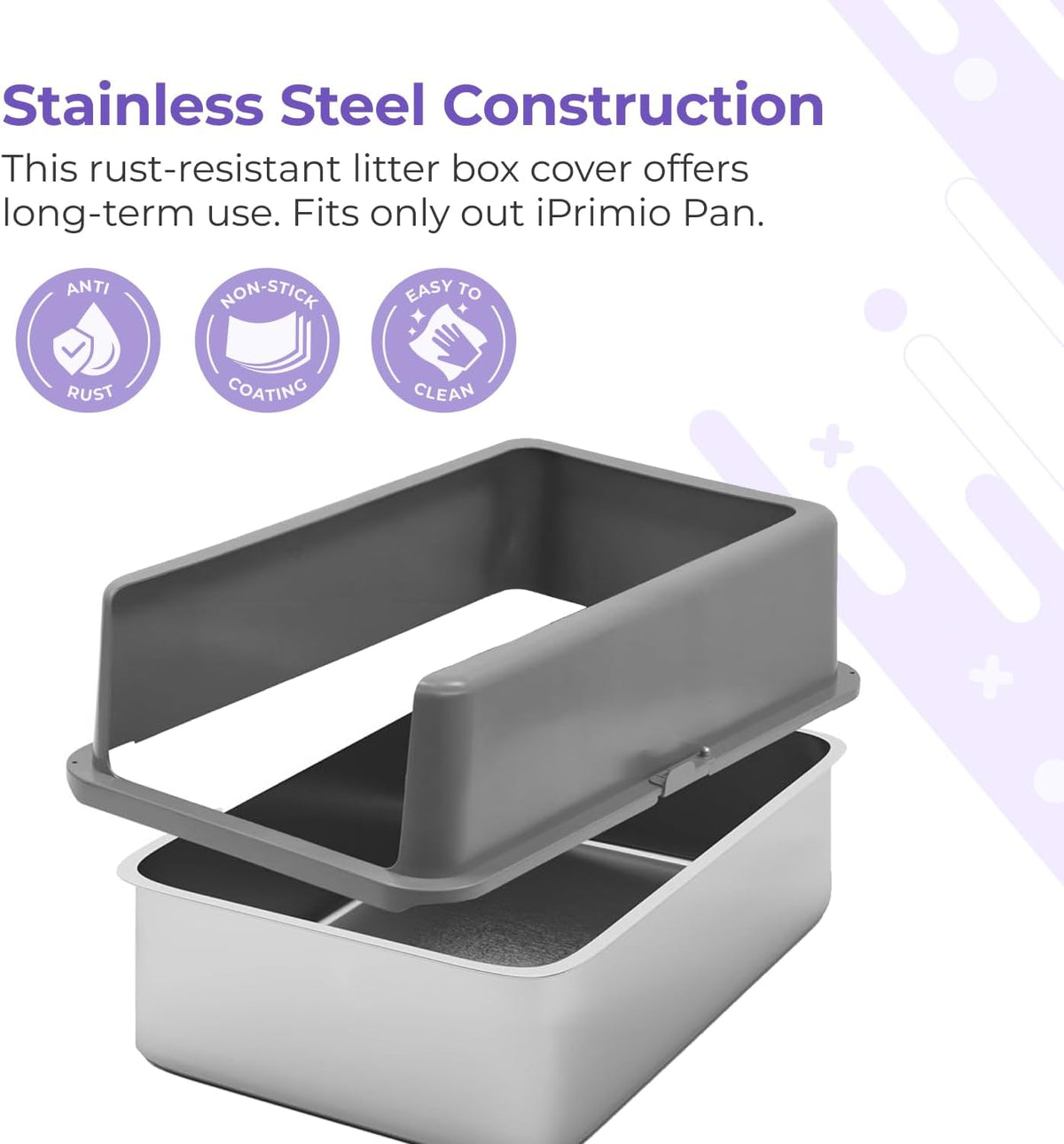 iPrimio XL Cat Litter Box Enclosure - 23"x15"x6" Stainless Steel Litter Enclosure for Big Cats - Cat Litter Box Lid Only Design for Use with XL Pans - Patent Pending Cover Only