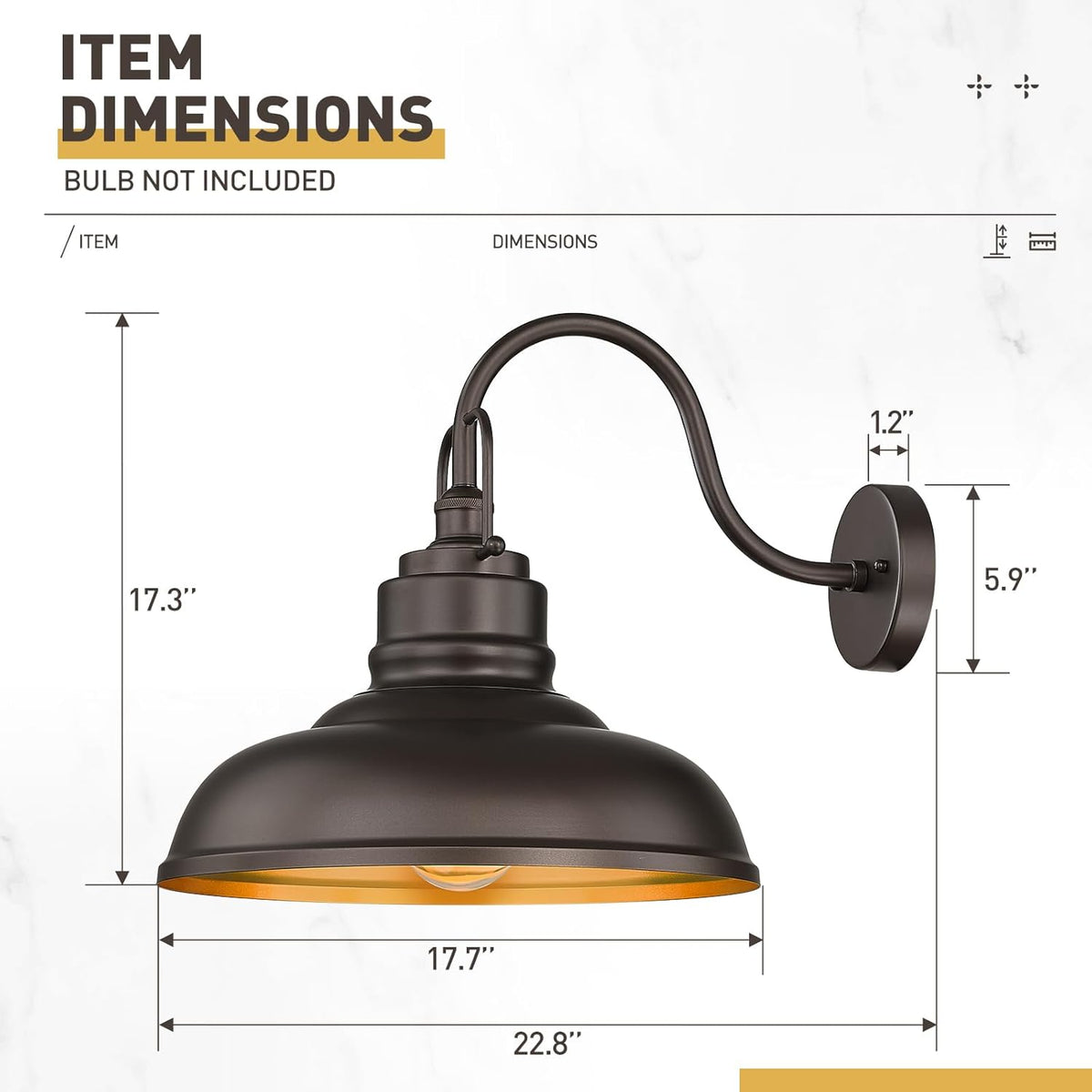 zeyu 2 Pack Gooseneck Barn Lights Outdoor, Outdoor Wall Sconces for Porch Patio, 18" Farmhouse barn Lights in Oil Rubbed Bronze Finish, 016-1BL-2 ORB