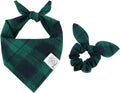 E-Clover Summer Dog Bandanas Boy & Matching Scrunchie Set Plaid Dog Bibs Scarf Triangle Kerchief Bandana for Medium Large Dogs Birthday Gifts Pet Owner Mom Green