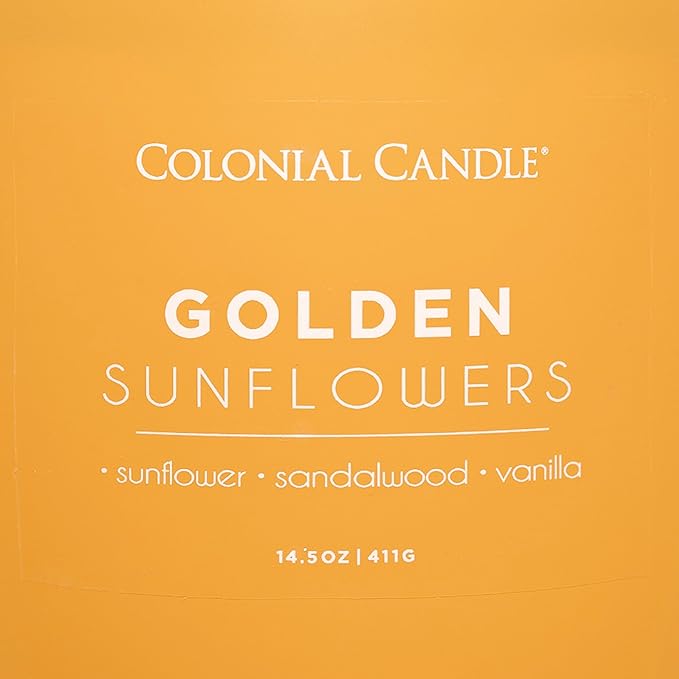 Colonial Candle Golden Sunflowers Scented Jar Candle, Pop of Color Collection, 3 Wick, 14.5 oz - Up to 60 Hours Burn