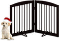 Freestanding Pet Gate for Dogs, Foldable Wooden Dog Gate for House, Indoor Pet Barrier for Stairs, Doorways, Support Feet Included, 24" Height 2 Panels, Brown