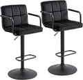Furnimart Adjustable Bar Stool Swivel Barstools Set of 2 Counter Stools with Armrest and Footrest Upholstered Bar Chairs for Kitchen and Dining Room (Velvet-Black)