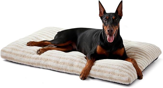 FURTIME Washable XXL Dog Bed for Extra Large Dogs, Giant Deluxe Dog Crate Beds Comfy Fluffy Kennel Pad Anti-Slip Pet Sleeping Mat, Machine Washable Dogs Pillow, 47"x29"x4", White