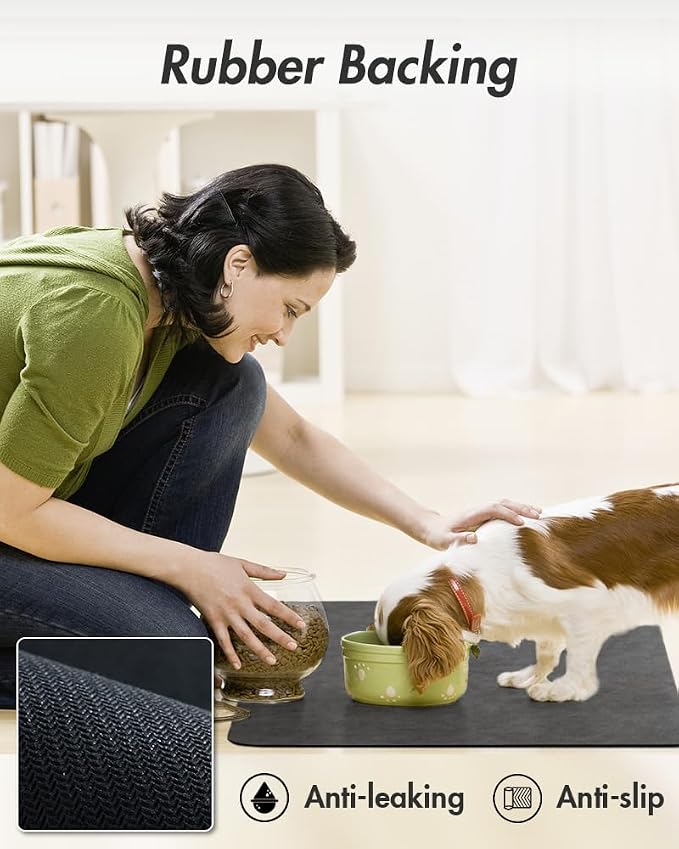 MontVoo-Absorbent Pet Feeding Mat-No Stains Pet Mat for Food and Water Bowl-Quick Dry Cat & Dog Food Mat Water Dispenser Mat-Pet Supplies Mat-Dog Water Bowl Mat for Messy Drinker,（Darkgrey,17"x28"）