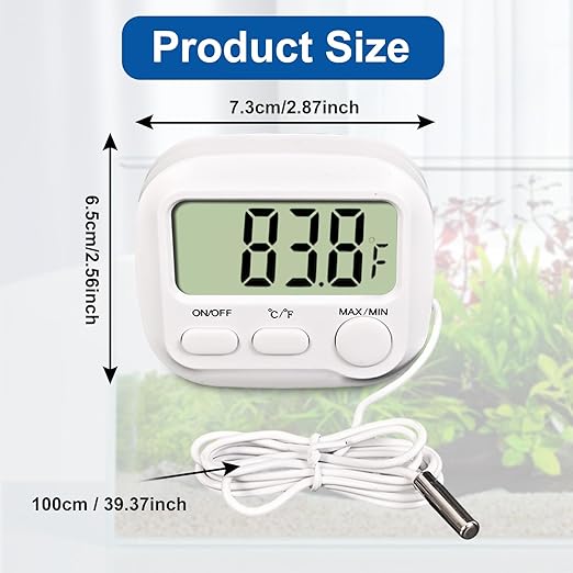 Digital Aquarium Water Thermometer with Large LCD Screen, Measurement Range -58℉ to 572℉, Display ±1℉/±0.5℃, Fish Tank Decoration Accessories, Idea for Reptile, Aquatic, Tub, Refrigerator and Freezer