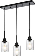 Modern 3-Light Pendant Island Light Fixture Black Ceiling Hanging Lights with Clear Seeded Glass and Adjustable Cord,Industrial Pendant Lighting for Kitchen Living Room Dining Room Foyer
